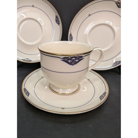 Gorham Fine China Florentine Lapis Footed 24K Gold Banded 1 Cup and 3 Saucers - Picture 5 of 11